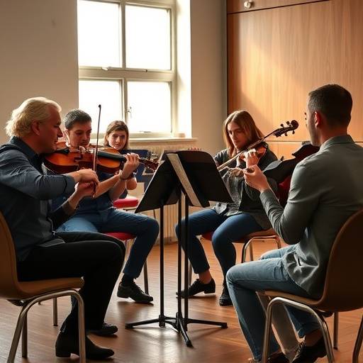String quartet performing during a class